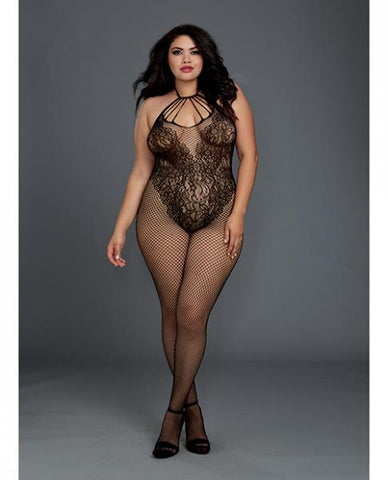 Fishnet Bodystocking w/Knitted Teddy Design Black - Queen Size