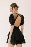 Monochromatic Pleated Fabric Romper - Black -