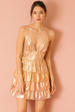 Multi-tonal Metallic Sheen Ruffled Mini Dress - Multi -