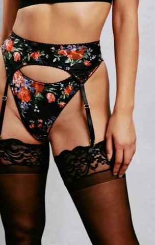 Lace Garterbelt - Black Floral -