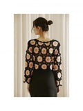 Crochet Daisies Top - Black/Pink Floral -